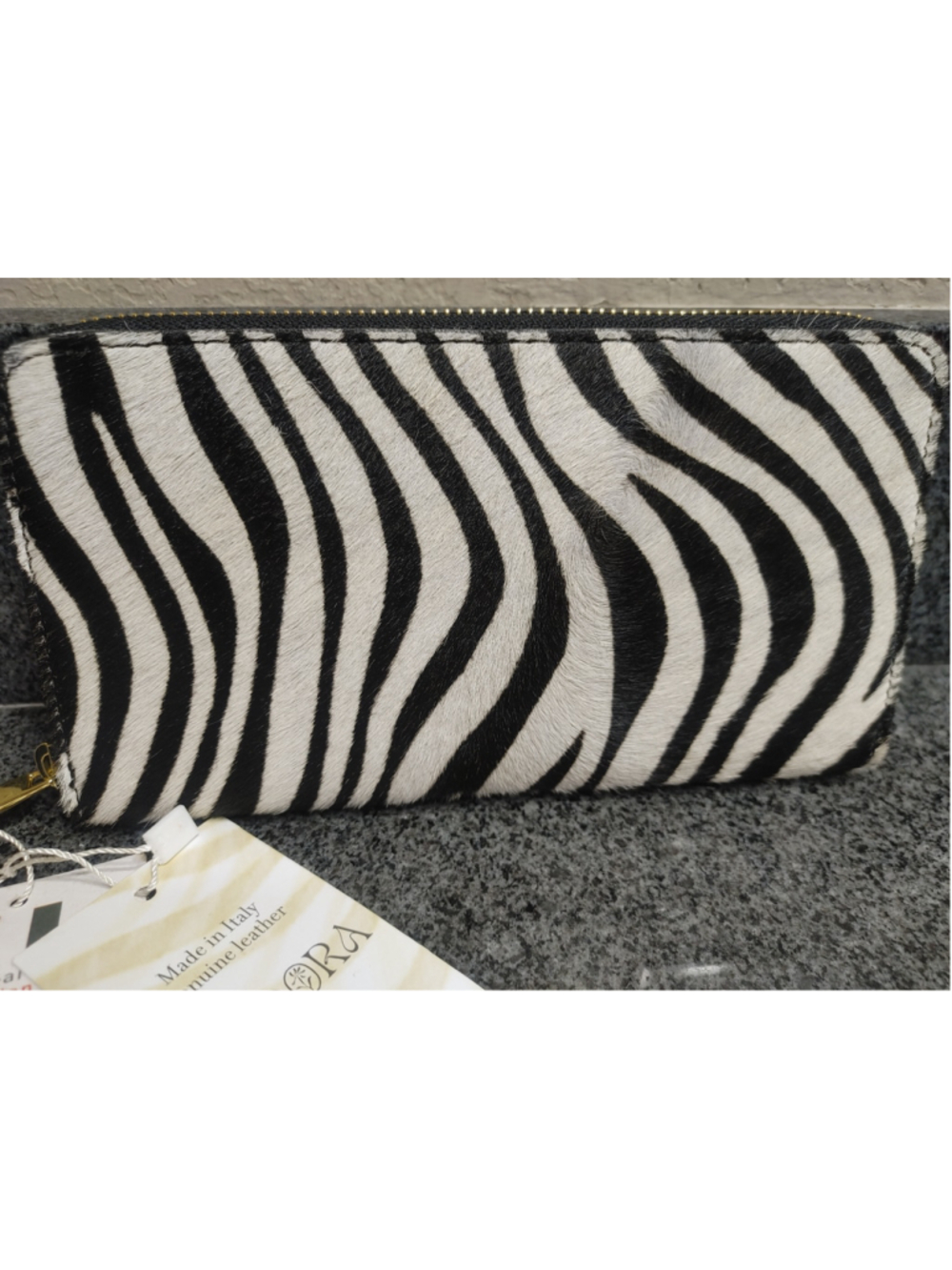 Women's Isadora Zebra Print Genuine Leather Hair on Hide Wallet, Black and White - Picture 2 of 12